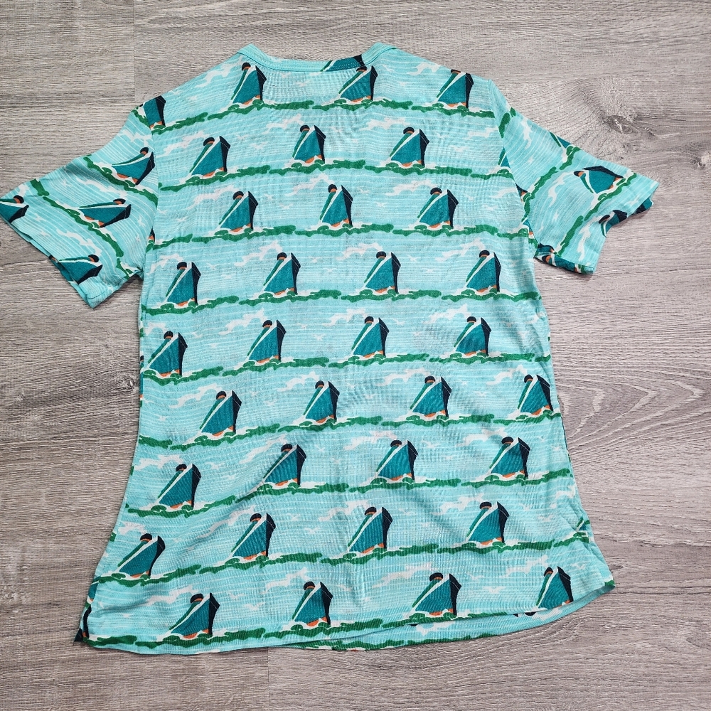 70s 80s VINTAGE Made in Korea Cruise Ship Boat Water Pattern T Shirt Top Large - Picture 7 of 12